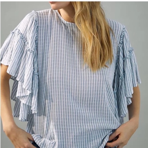 Anthropologie Pilcro Sybil Striped Ruffle Sleeve Top - Picture 14 of 14